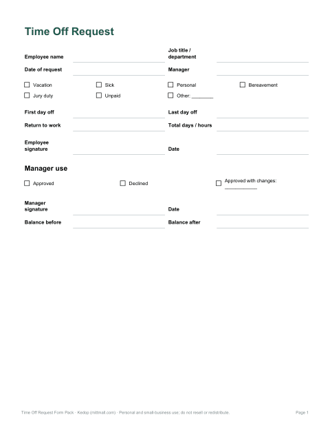 Preview of the first page of Quick request form (DOCX/PDF)