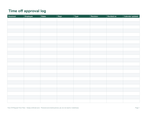 Preview of the first page of Approval log (PDF/DOCX/XLSX)